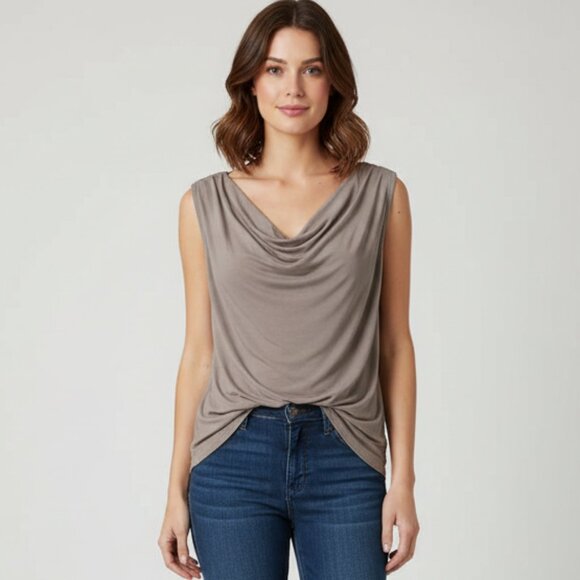 Jacob Women's Top Jersey Draped Neck Y2k 2000s 90s Taupe beige Size Medium - Picture 1 of 13